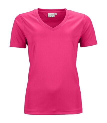 t-shirt respirant femme col V - running - JN735 - rose