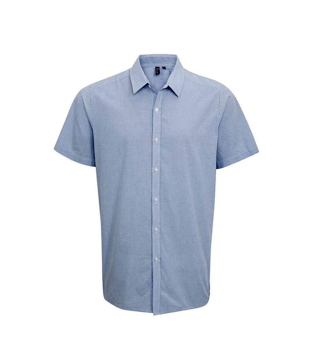 Mens gingham cotton short-sleeved shirt light blue/white Premier