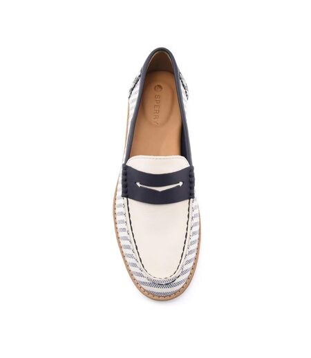 Mocassins Port Driving Femme Blanc Bleu Marine Sperry