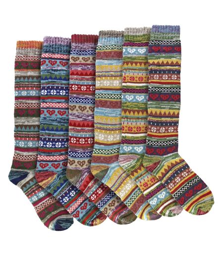 6 Pairs Ladies Knee High Nordic Patterns Socks