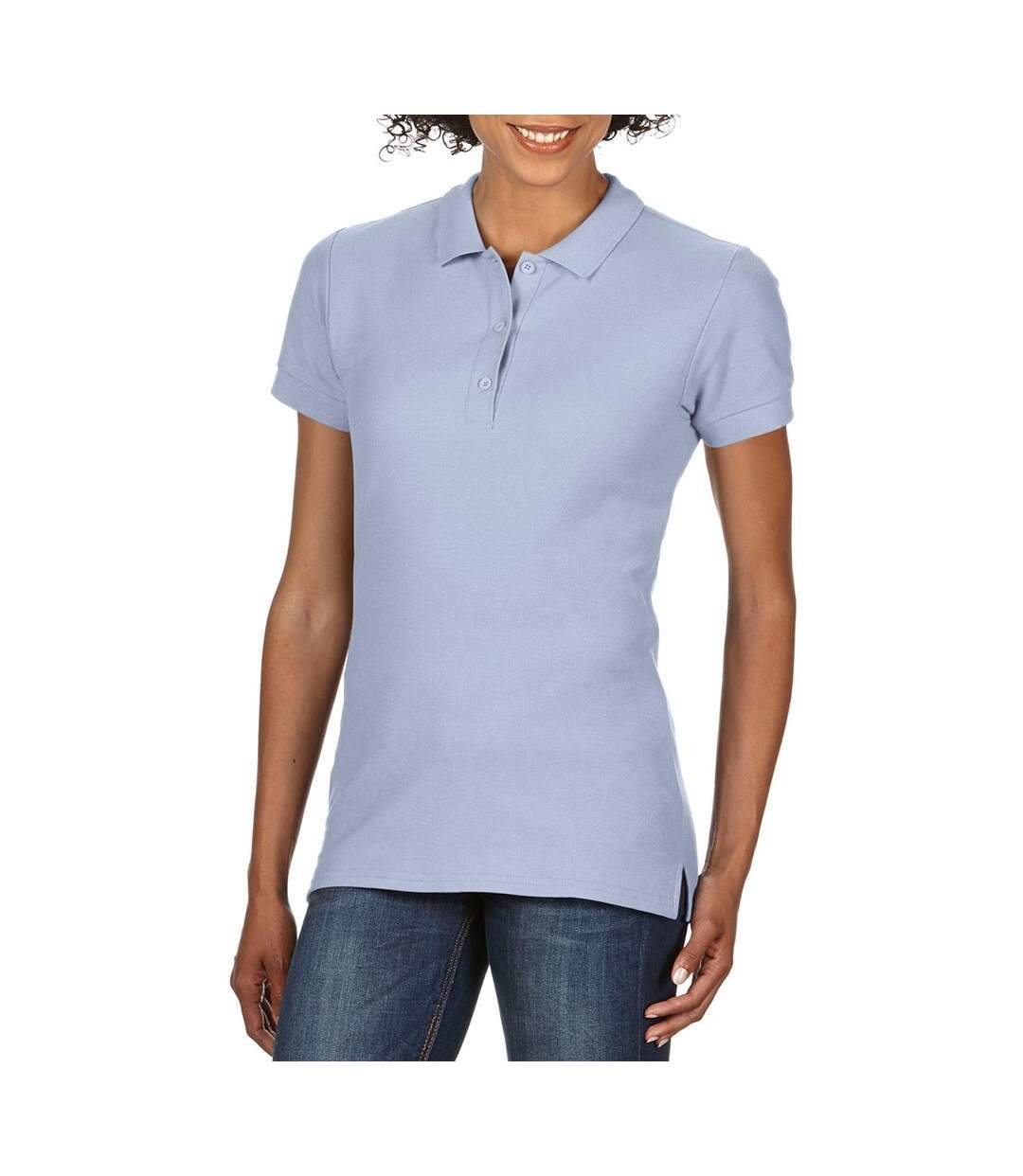 Polo Sport Double Pique En Coton Premium Pour Femmes/dames Bleu Clair Gildan-1