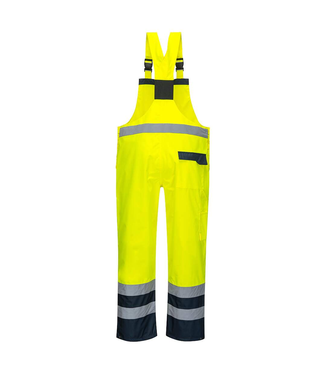 Mens rain contrast hi-vis bib and brace overall yellow/navy Portwest-2