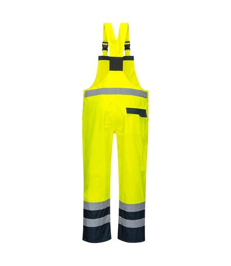 Mens rain contrast hi-vis bib and brace overall yellow/navy Portwest