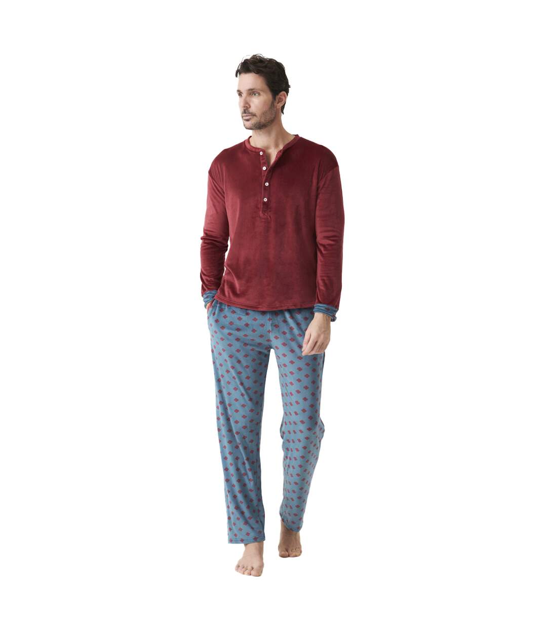 Men's velvet pajamas round neck/half-zip long sleeve JJB7-1