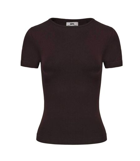 Pack Of 2  Womens/ladies Crew Neck Slim T-shirt  Chocolate White Slazenger