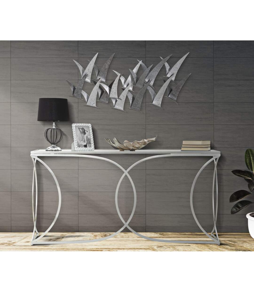 Décoration Murale en Métal Gabbiani 93cm Gris-5