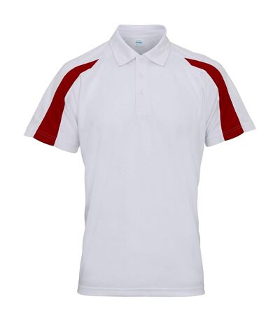 AWDis Just Cool Mens Short Sleeve Contrast Panel Polo Shirt (Arctic White/Fire Red) - UTRW3479