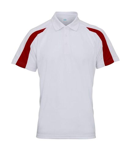 AWDis Just Cool Mens Short Sleeve Contrast Panel Polo Shirt (Arctic White/Fire Red)