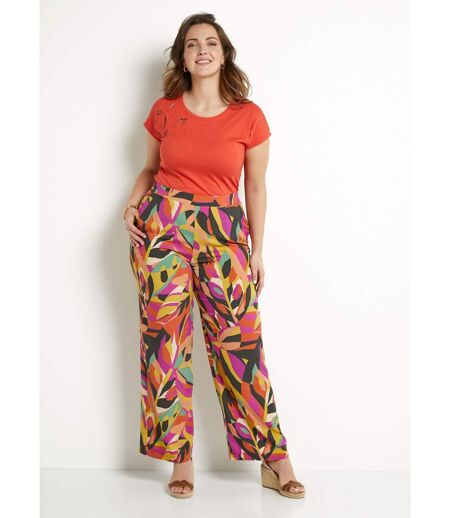 Pantalon large taille semi-élastiquée imprimé