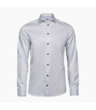Tee Jays Mens Luxury Slim Fit Long Sleeve Oxford Shirt (White/Blue)