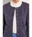 Veste sans col boutonnée courte marine-4