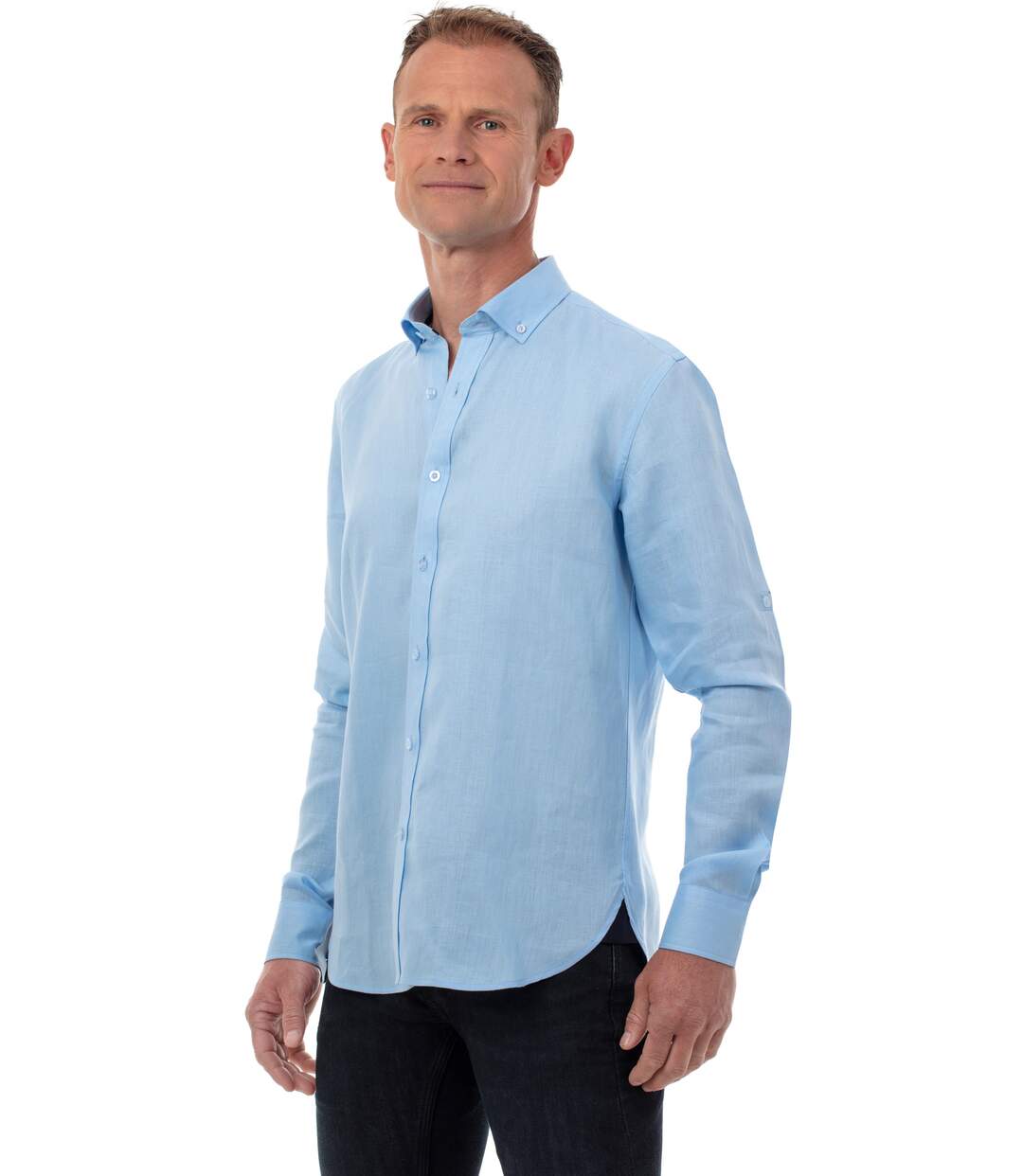 Chemise en lin bleu homme