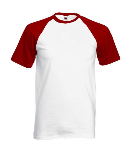 Fruit Of The Loom Mens Short Sleeve Baseball T-Shirt (White/Red)