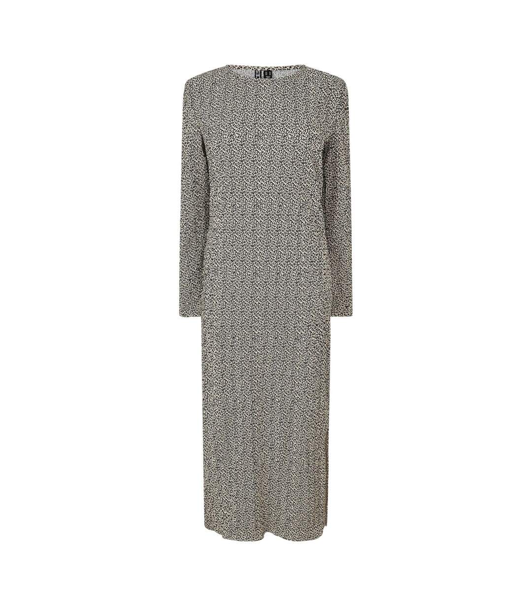 Womens/ladies Animal Print Long-sleeved Midi Dress Natural Pieces-1
