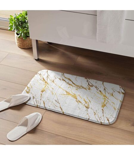 Tapis de Bain Imprimé Aquamarbre 45x75cm Blanc & Or