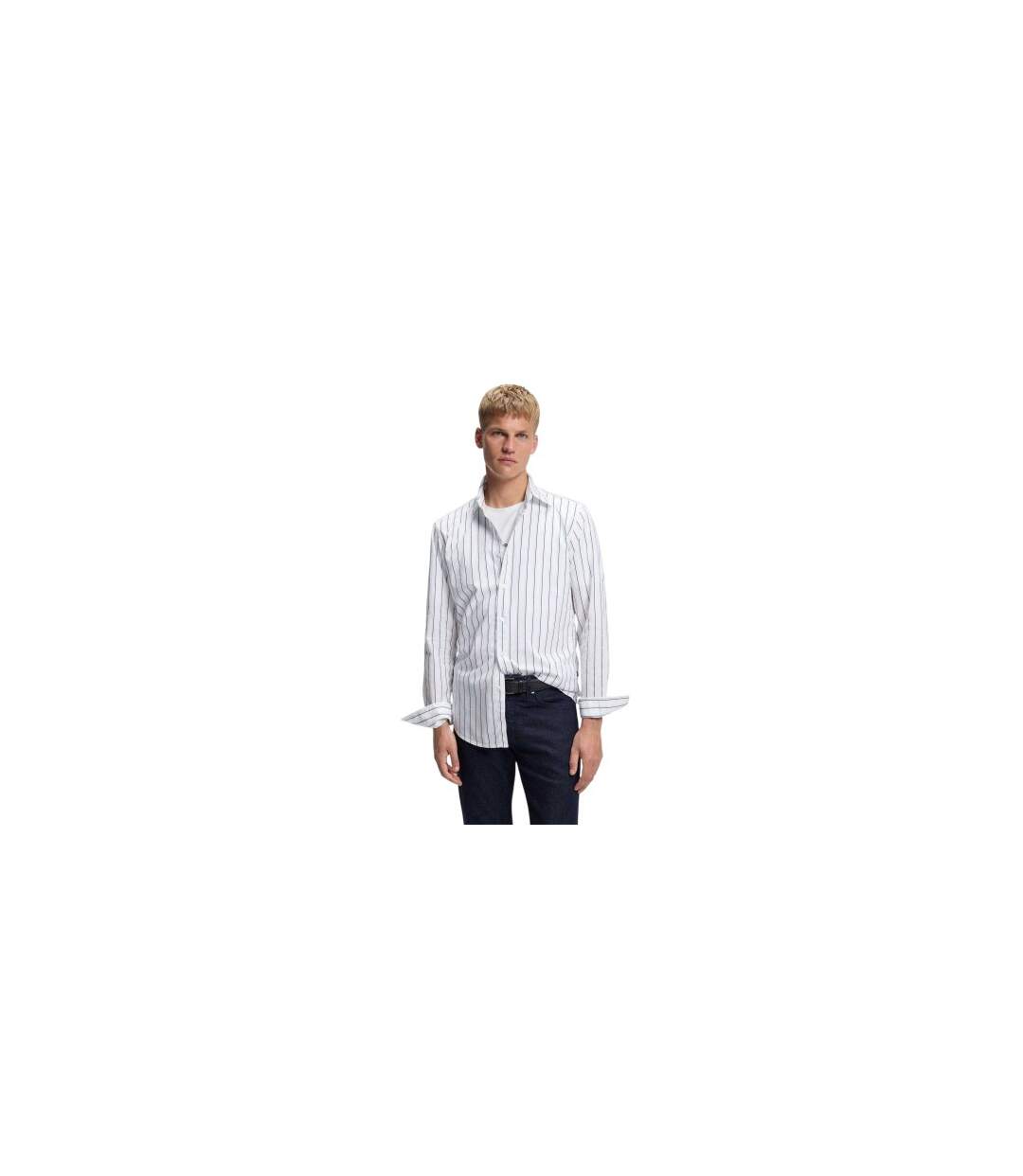 Mens Striped Regular Shirt White Boss-1