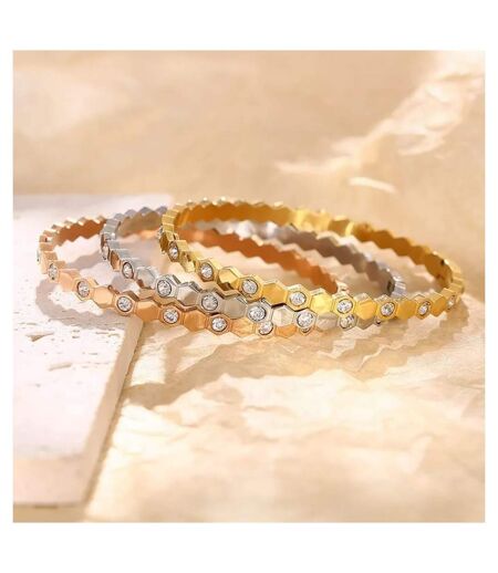 Slim Honeycomb Hexagonal Zircon Elegant Cutting Grain Bangle Bracelet