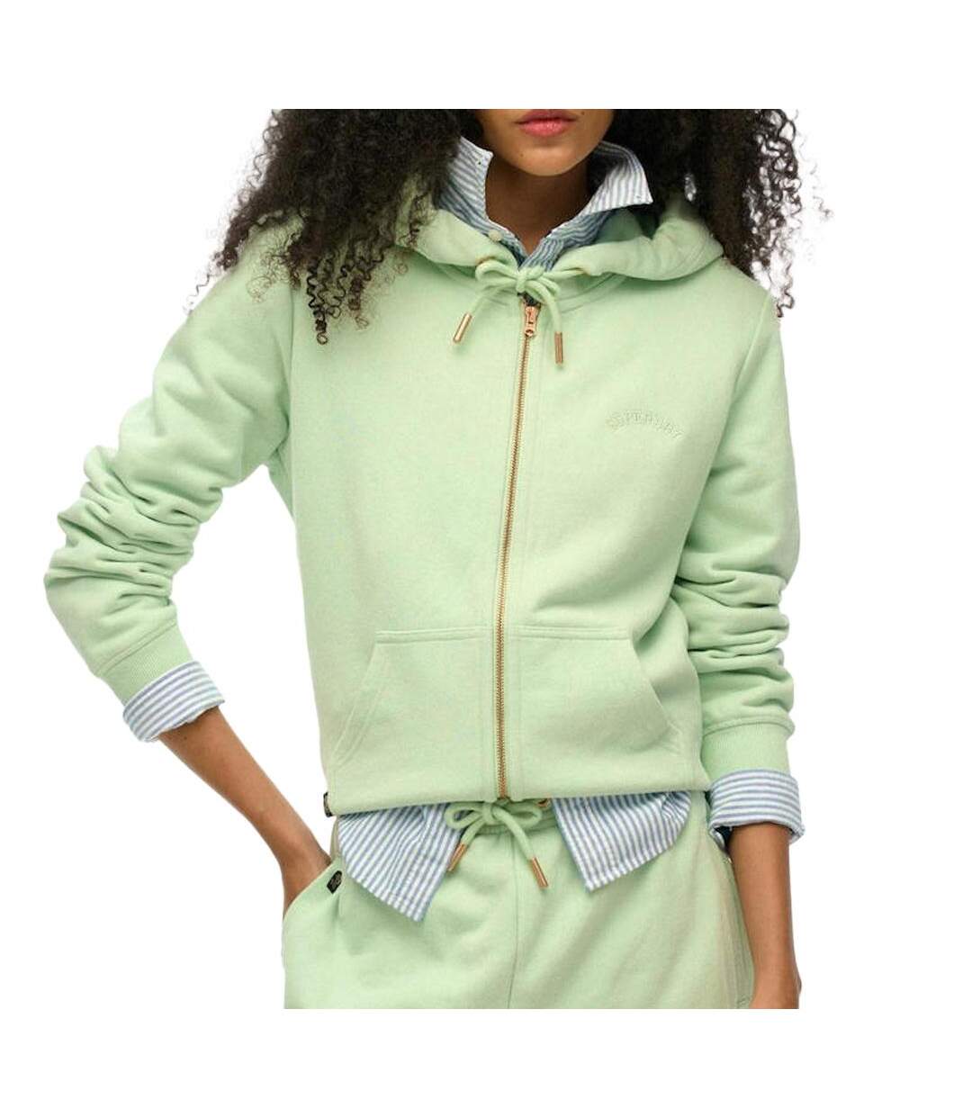 Sweat zippé vert clair femme superdry essential-1