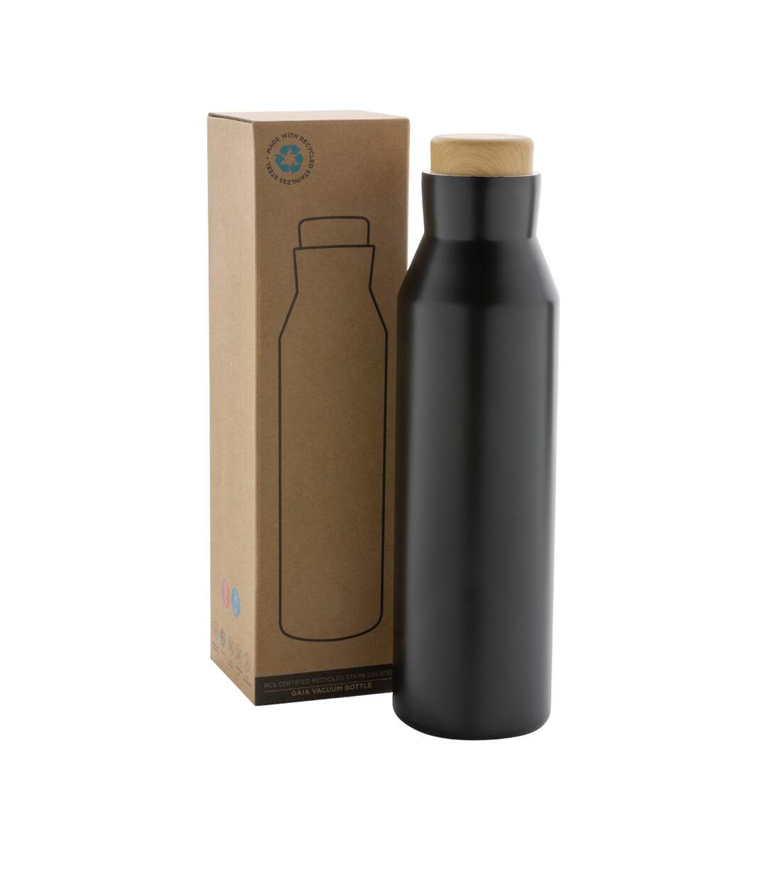 Gaia recycled stainless steel vacuum insulated 600ml water bottle one size black XD Collection-3
