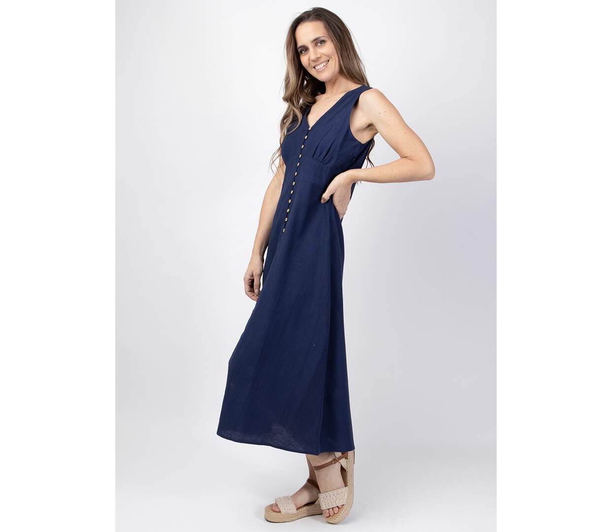 Robe longue coupe droite SERAPHINE bleu marine Coton Du Monde-3