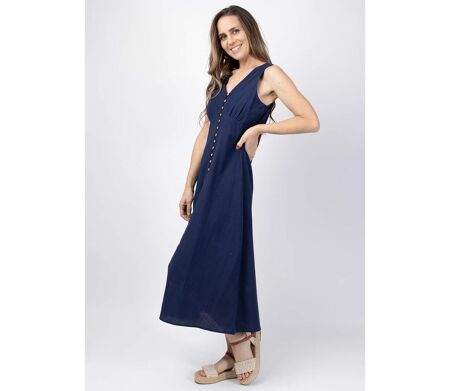Robe longue coupe droite SERAPHINE bleu marine Coton Du Monde