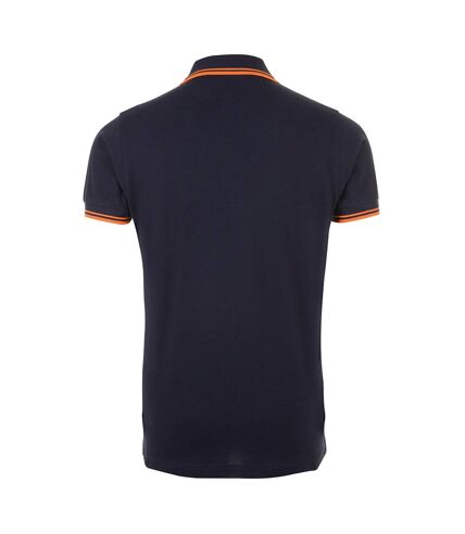 SOLS Mens Pasadena Tipped Short Sleeve Pique Polo Shirt (French Navy/Neon Orange)
