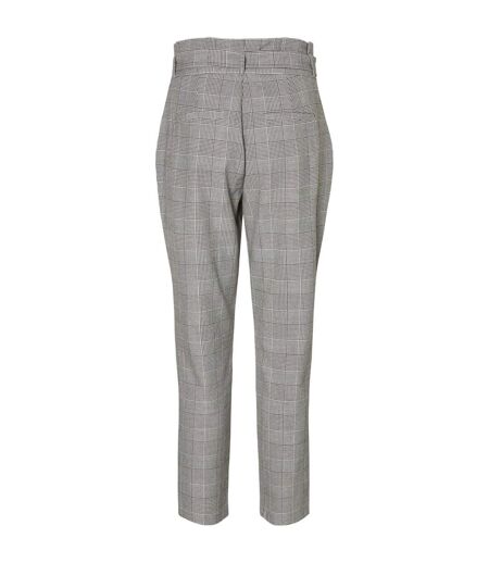 Womens/ladies Plaid Paperbag Petite Trousers Grey Vero Moda