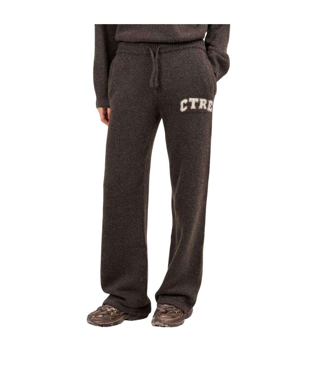 Womens/ladies Fleece Wide Leg Sweatpants Brown Couture-3
