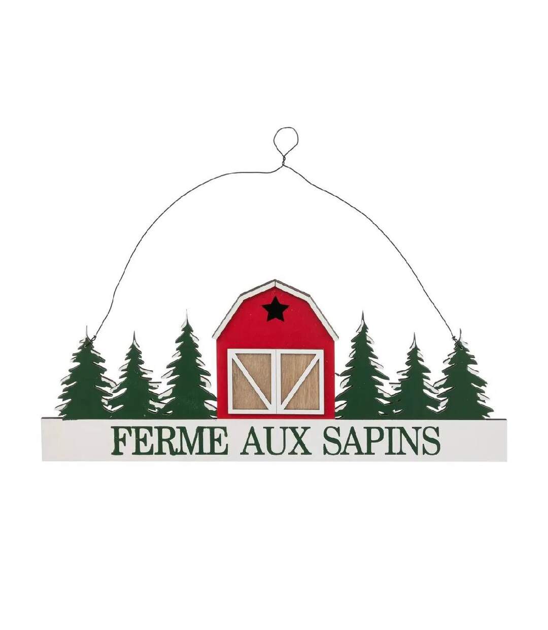 Suspension Pancarte Noël Ferme aux Sapins 45cm Vert-1