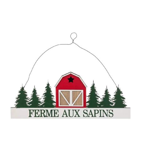 Suspension Pancarte Noël Ferme aux Sapins 45cm Vert