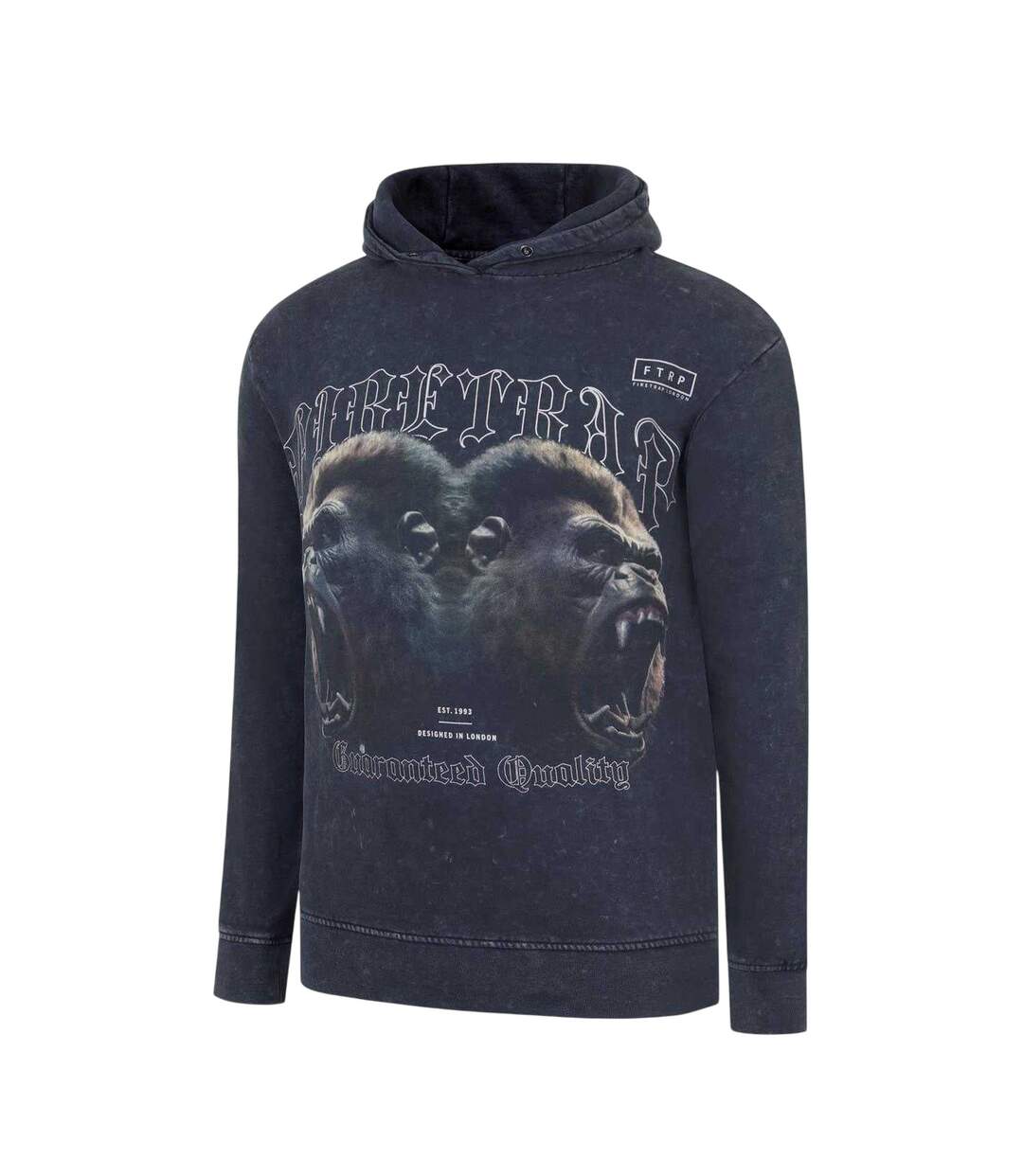 Mens Graphic Print Cotton Hoodie Acid Black Firetrap-4