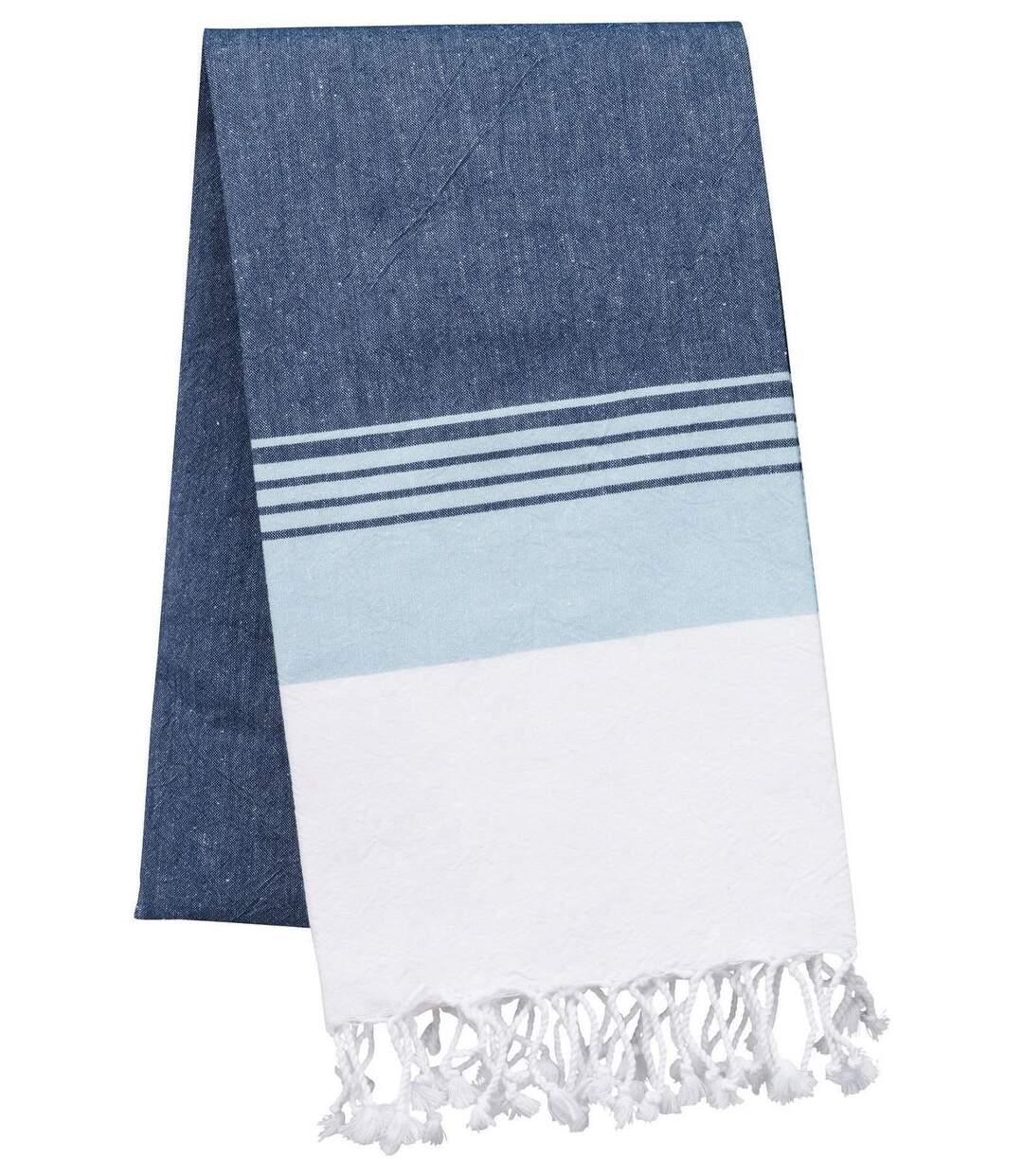 Drap de plage - Fouta à rayures aspect vieilli - K134 - bleu denim et bleu ciel-1