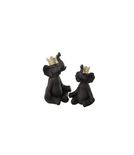 Statuette Éléphant Assis Couronne 23cm Noir