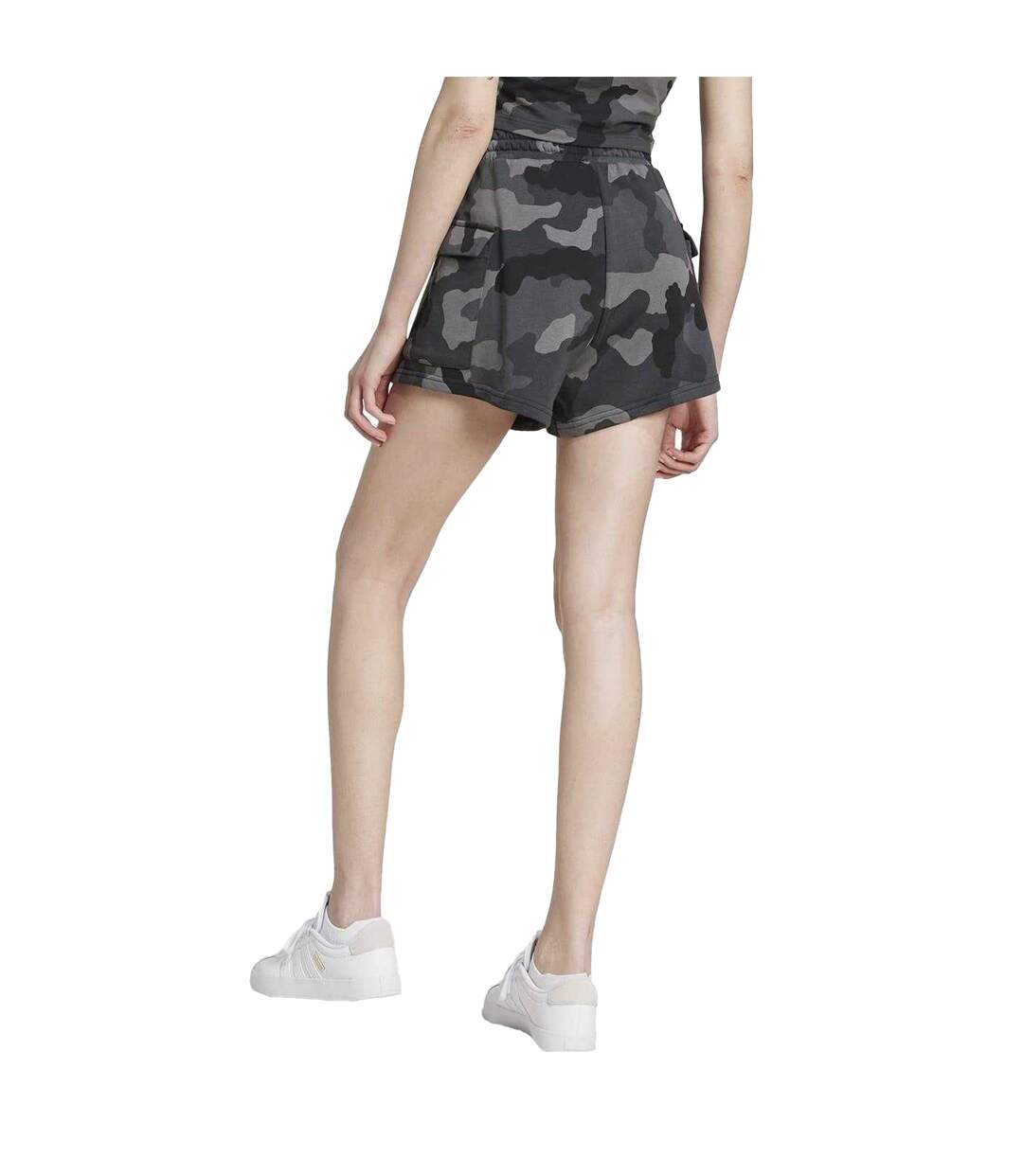 Womens/ladies Essentials Loose Fit Cargo Shorts Black Camo Adidas-3