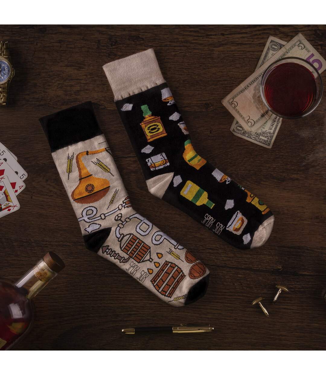 1 Pack Unisex Mismatched Novelty Odd Socks - Whisky-4