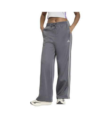 Womens/ladies 3 Stripes Mid Rise Wide Leg Trousers Grey Adidas