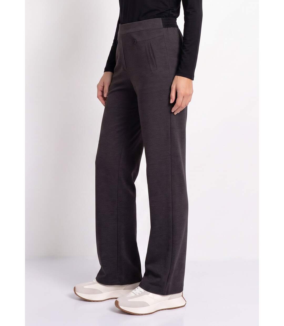 Pantalon droit taille semi élastiquée-3