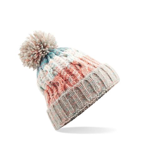 Womens/ladies corkscrew pom pom beanie milkshake mix Beechfield