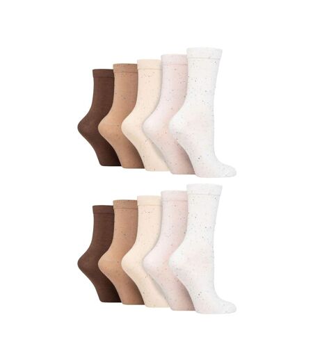 10 Pairs Ladies Bamboo Crew Socks with Patterns