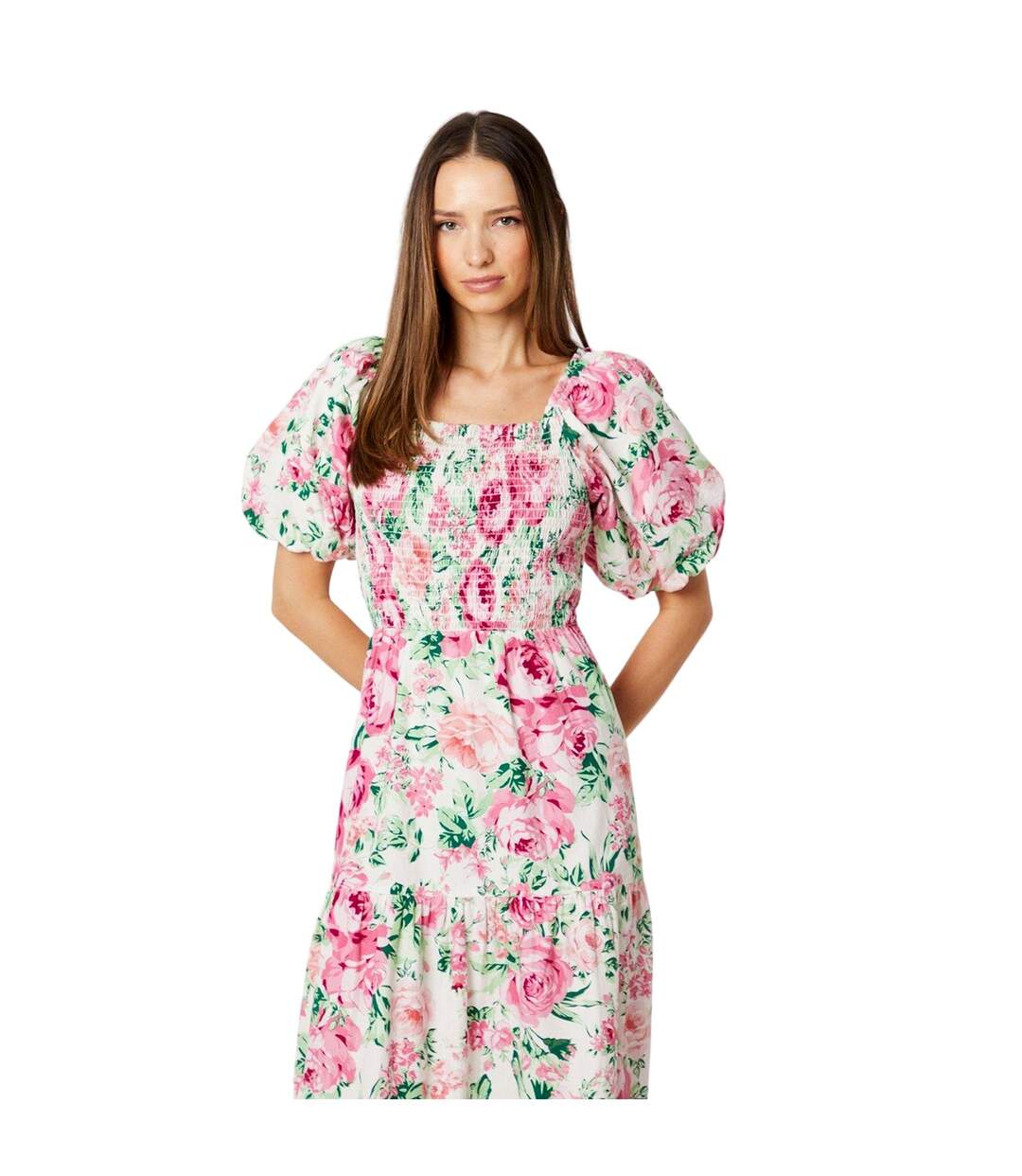 Robe mi-longue femme blanc / rose / vert Dorothy Perkins-3