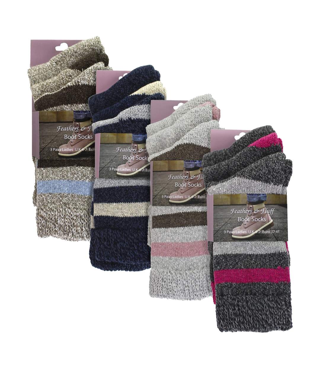 12 Pairs Ladies Non Elastic Boot Socks with Stripes-2