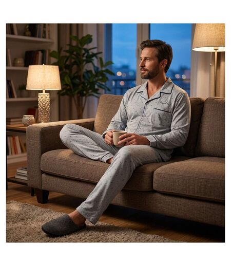OZABI Pyjama Homme Long Boutonne Col Chemise Ultra Doux