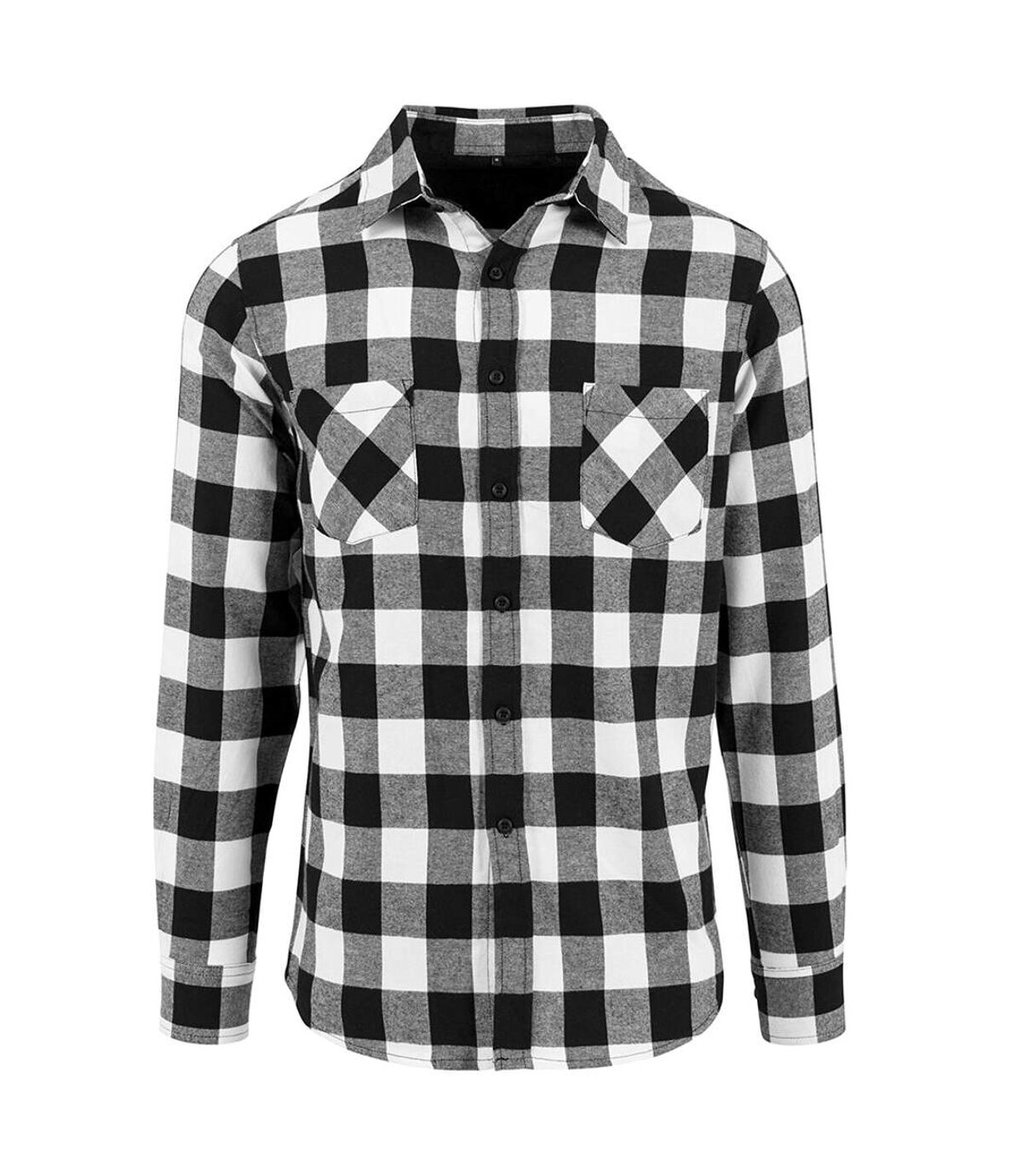 Build Your Brand Mens Checked Flannel Shirt (Black/White) - UTRW5669