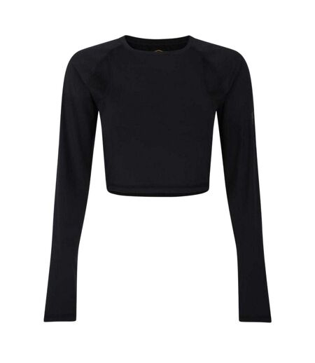 Womens/ladies Bodycon Raglan Long-sleeved Training Crop Top Black Umbro