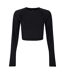 Womens/ladies Bodycon Raglan Long-sleeved Training Crop Top Black Umbro-1