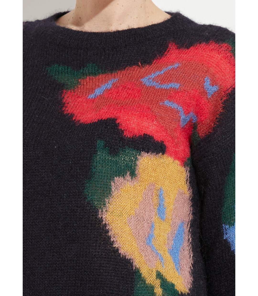 Pull col rond avec mohair jacquard fleuri-3