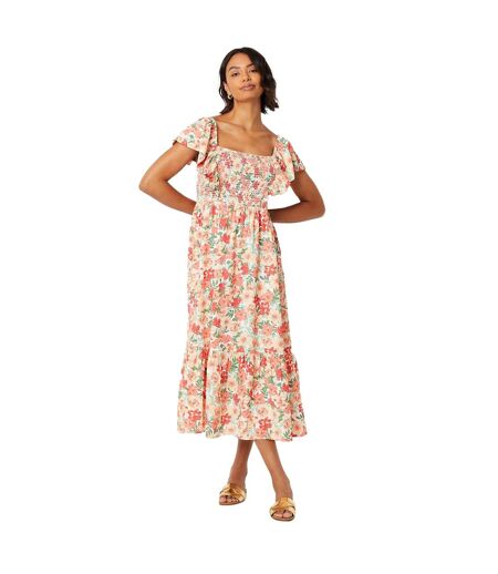 Womens/ladies floral shirred bodice ruffle midi dress floral Dorothy Perkins