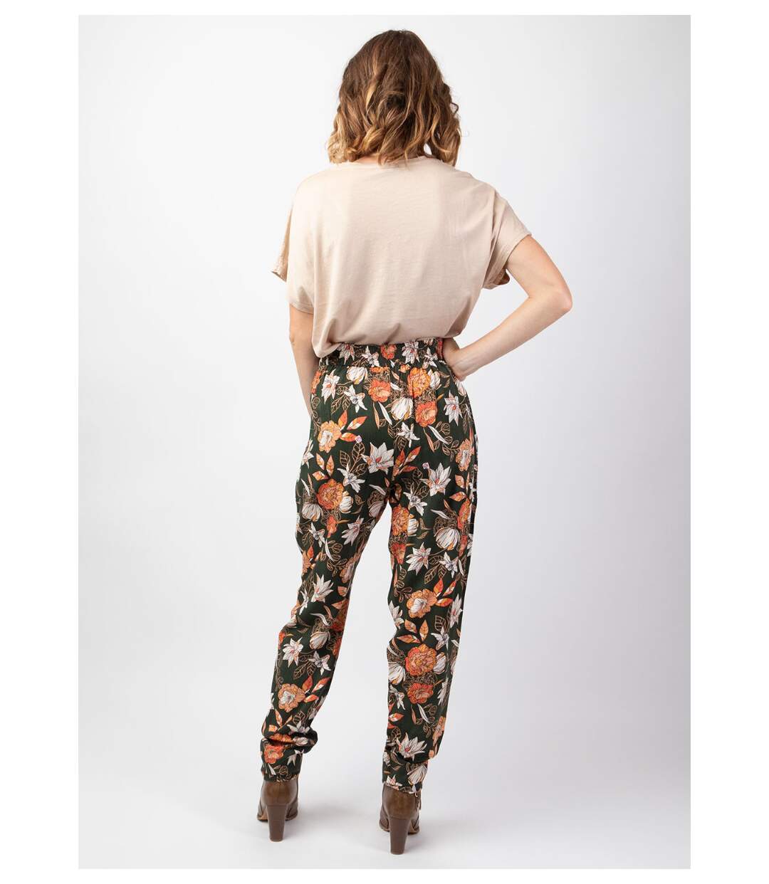 Pantalon jambes droites en viscose épais JOVANY motif fleuri Coton Du Monde