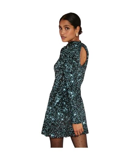 Womens/ladies sequin velvet mini dress turquoise Dorothy Perkins