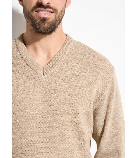 Pull maille fantaisie laine col V manches longues